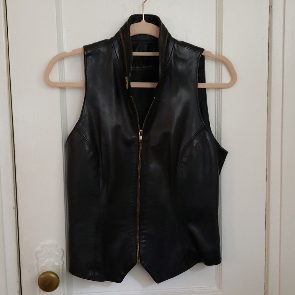 Donna Karan black leather vest